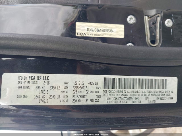 Продаж на аукціоні авто 2016 Jeep Compass Sport, vin: 1C4NJCBA4GD705364, номер лоту: 46238169
