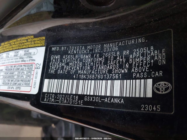 Aukcja sprzedaży 2006 Toyota Avalon Touring, vin: 4T1BK36B76U137561, numer aukcji: 46238213