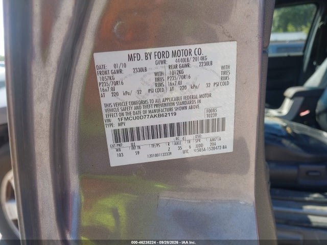 2010 Ford Escape Xlt მანქანა იყიდება აუქციონზე, vin: 1FMCU0D77AKB62119, აუქციონის ნომერი: 46238224