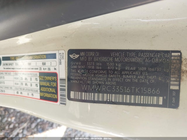 Продажа на аукционе авто 2006 Mini Cooper, vin: WMWRC33516TK15866, номер лота: 46238261