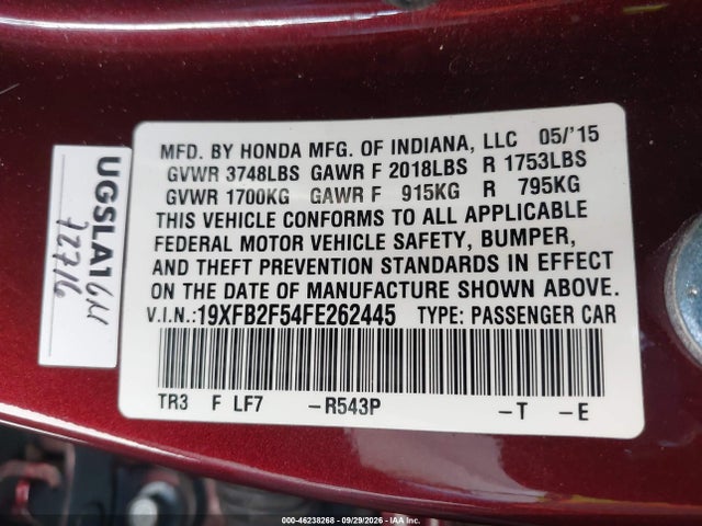 Honda Civic Lx 2015 19XFB2F54FE262445 Image 9