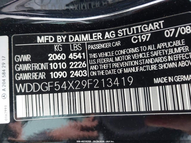46238269 :رقم المزاد ، WDDGF54X29F213419 vin ، 2009 Mercedes-benz C 300 Luxury/sport مزاد بيع