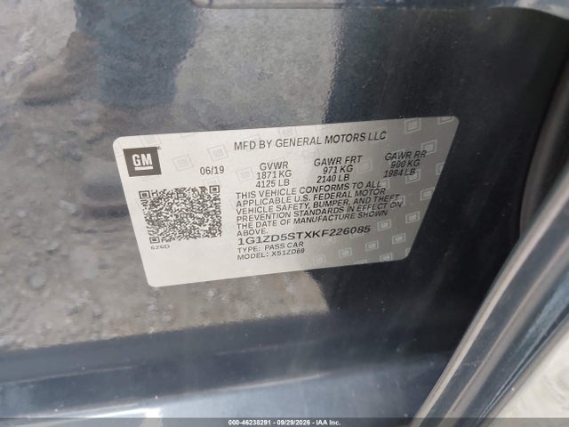 Продажа на аукционе авто 2019 Chevrolet Malibu Lt, vin: 1G1ZD5STXKF226085, номер лота: 46238291