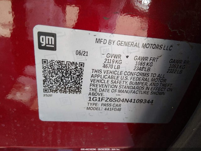 Продаж на аукціоні авто 2022 Chevrolet Bolt Euv Fwd Premier, vin: 1G1FZ6S04N4109344, номер лоту: 46238296