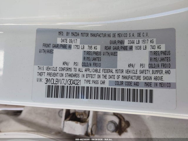 3MYDLBYV7JY304021 Toyota YARIS IA