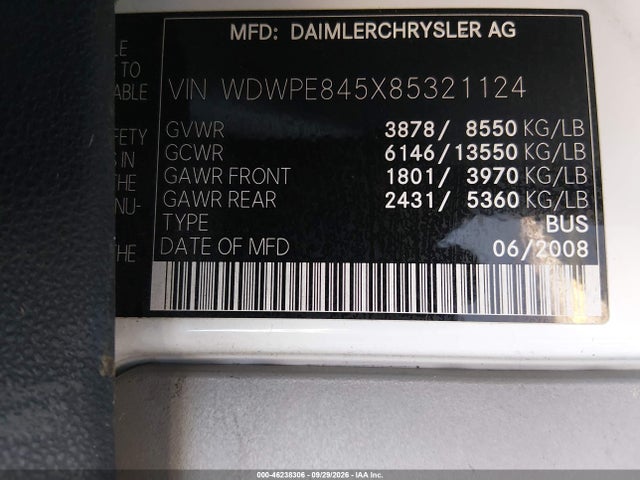 Aukcja sprzedaży 2008 Dodge Sprinter Wagon 2500, vin: WDWPE845X85321124, numer aukcji: 46238306