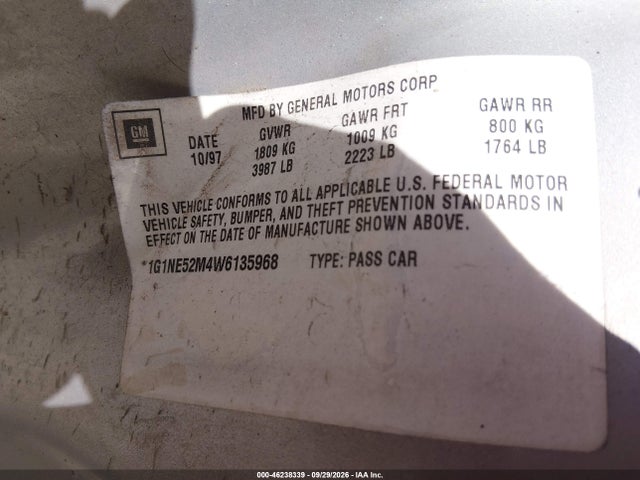 Продаж на аукціоні авто 1998 Chevrolet Malibu Ls, vin: 1G1NE52M4W6135968, номер лоту: 46238339