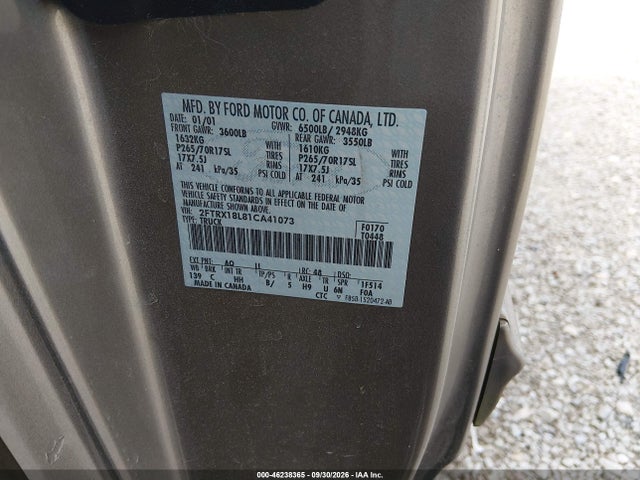 46238365 :رقم المزاد ، 2FTRX18L81CA41073 vin ، 2001 Ford F-150 Lariat/xl/xlt مزاد بيع