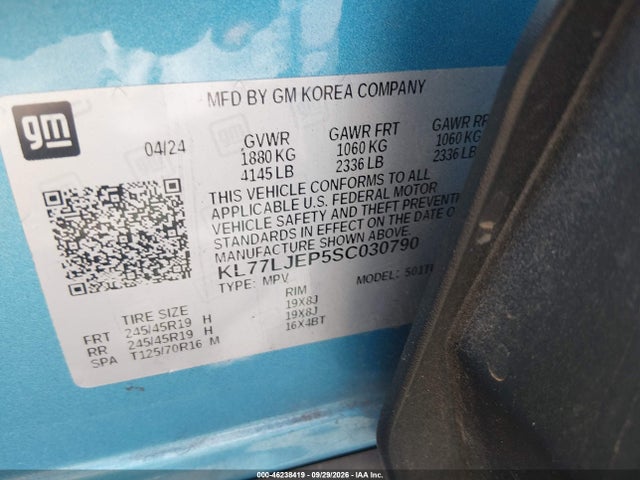 46238419 :رقم المزاد ، KL77LJEP5SC030790 vin ، 2025 Chevrolet Trax Fwd 2rs مزاد بيع