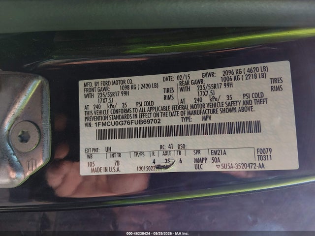 1FMCU0G76FUB69702 Ford ESCAPE SE