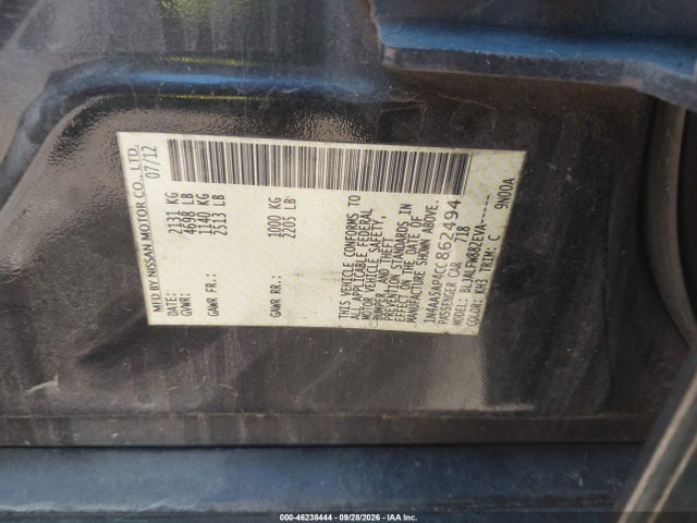 Продажа на аукционе авто 2012 Nissan Maxima 3.5 Sv, vin: 1N4AA5AP4CC862494, номер лота: 46238444