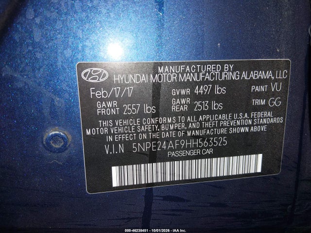 Hyundai SONATA SE 2017 5NPE24AF9HH563525 Image 9