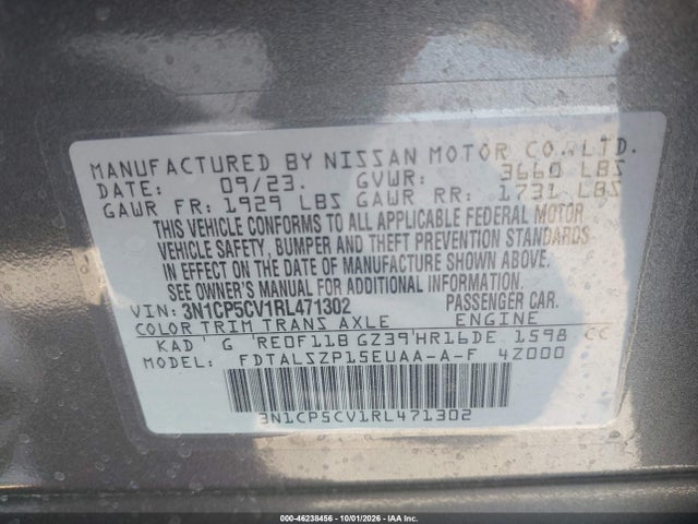 2024 Nissan Kicks Sv Xtronic Cvt მანქანა იყიდება აუქციონზე, vin: 3N1CP5CV1RL471302, აუქციონის ნომერი: 46238456