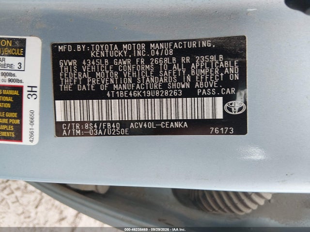 Продаж на аукціоні авто 2009 Toyota Camry Le, vin: 4T1BE46K19U828263, номер лоту: 46238469