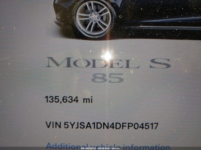 2013 Tesla Model S მანქანა იყიდება აუქციონზე, vin: 5YJSA1DN4DFP04517, აუქციონის ნომერი: 46238533