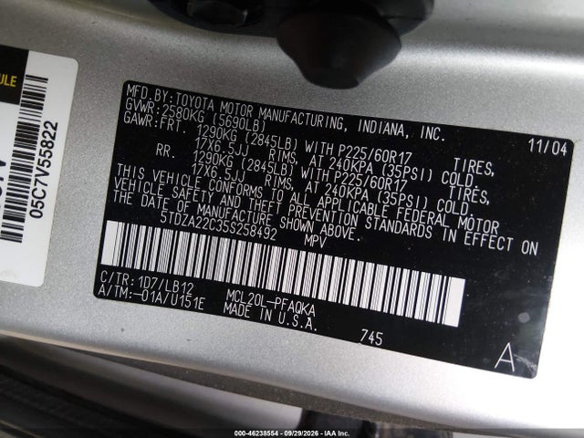 Aukcja sprzedaży 2005 Toyota Sienna Xle Limited, vin: 5TDZA22C35S258492, numer aukcji: 46238554