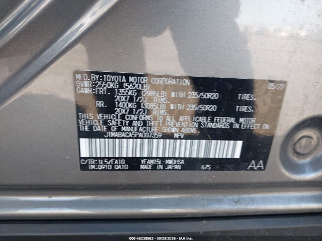 Aukcja sprzedaży 2023 Toyota Bz4x Limited, vin: JTMABACA5PA007359, numer aukcji: 46238562