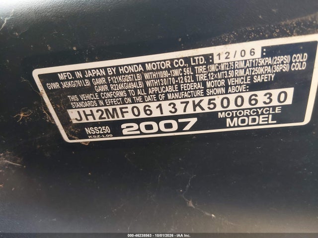 Aukcja sprzedaży 2007 Honda Nss250, vin: JH2MF06137K500630, numer aukcji: 46238563
