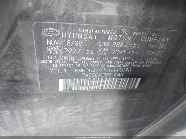 Продаж на аукціоні авто 2010 Hyundai Elantra Gls, vin: KMHDU4AD1AU943678, номер лоту: 46238576