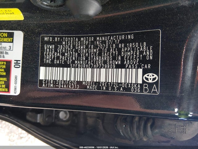 Продажа на аукционе авто 2017 Toyota Corolla Se, vin: 5YFBURHE7HP729809, номер лота: 46238596