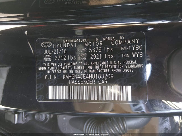 Genesis G80 3.8 2017 KMHGN4JE4HU183209 Image 9