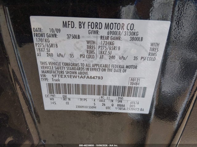 Продажа на аукционе авто 2010 Ford F-150 Stx/xl, vin: 1FTEX1EW1AFA64793, номер лота: 46238658