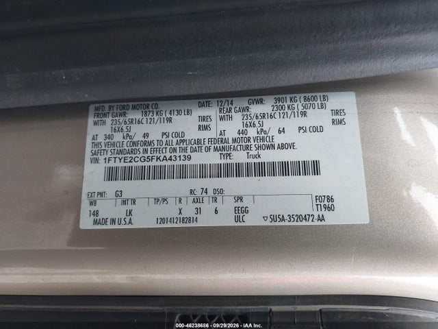 Продаж на аукціоні авто 2015 Ford Transit-150, vin: 1FTYE2CG5FKA43139, номер лоту: 46238686