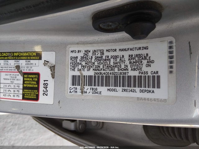 46238689 :رقم المزاد ، 1NXBU40E49Z018387 vin ، 2009 Toyota Corolla Le مزاد بيع