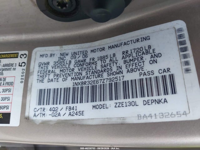 Aukcja sprzedaży 2007 Toyota Corolla Le, vin: 1NXBR32E67Z792517, numer aukcji: 46238703