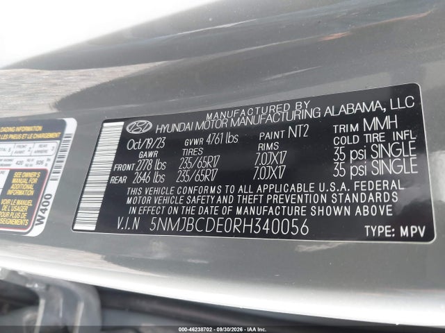 Продаж на аукціоні авто 2024 Hyundai Tucson Sel, vin: 5NMJBCDE0RH340056, номер лоту: 46238702