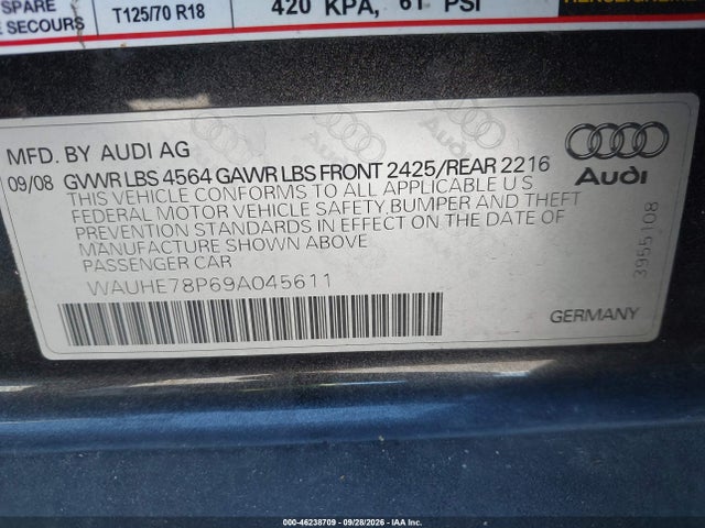 46238709 :رقم المزاد ، WAUHE78P69A045611 vin ، 2009 Audi A3 2.0t مزاد بيع