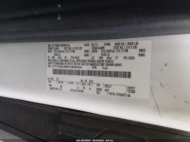 Продажа на аукционе авто 2015 Ford Transit-250, vin: 1FTYR2CM0FKB00034, номер лота: 46238809