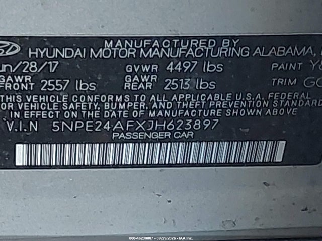 46238887 :رقم المزاد ، 5NPE24AFXJH623897 vin ، 2018 Hyundai Sonata Se مزاد بيع