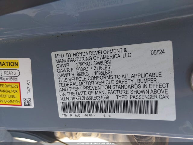 Aukcja sprzedaży 2024 Honda Civic Sport, vin: 19XFL2H86RE031068, numer aukcji: 46238924