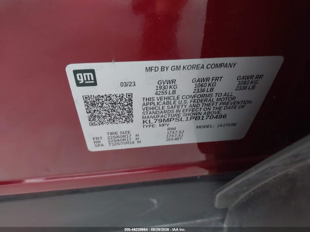 Aukcja sprzedaży 2023 Chevrolet Trailblazer Fwd Lt, vin: KL79MPSL1PB170486, numer aukcji: 46238964