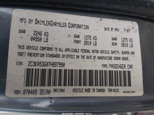 Продажа на аукционе авто 2007 Chrysler 300 Touring, vin: 2C3KA53G07H897990, номер лота: 46238993
