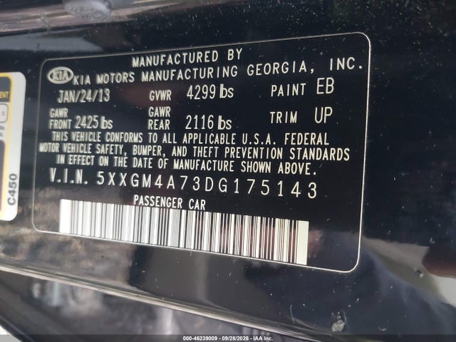 Продаж на аукціоні авто 2013 Kia Optima Lx, vin: 5XXGM4A73DG175143, номер лоту: 46239009