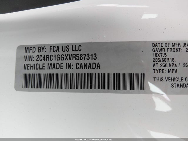 Aukcja sprzedaży 2027 Chrysler Pacifica, vin: 2C4RC1GGXVR587313, numer aukcji: 46239013