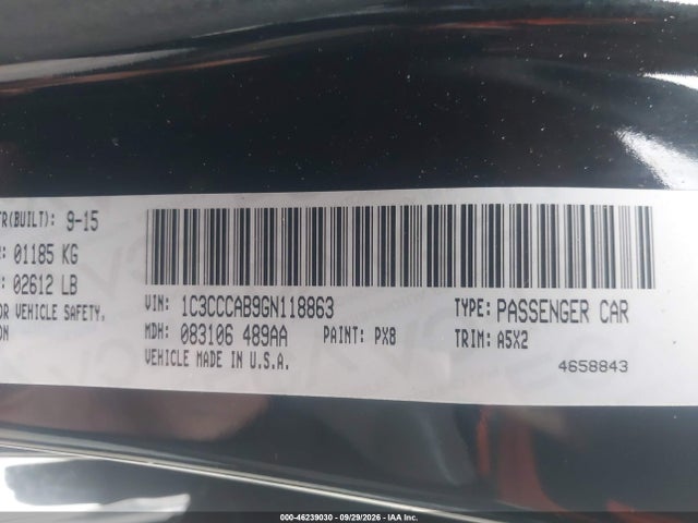 Aukcja sprzedaży 2016 Chrysler 200 Limited, vin: 1C3CCCAB9GN118863, numer aukcji: 46239030