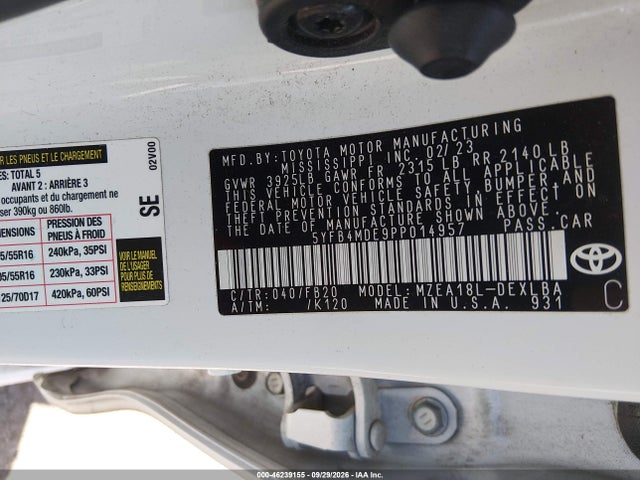 Aukcja sprzedaży 2023 Toyota Corolla Le, vin: 5YFB4MDE9PP014957, numer aukcji: 46239155
