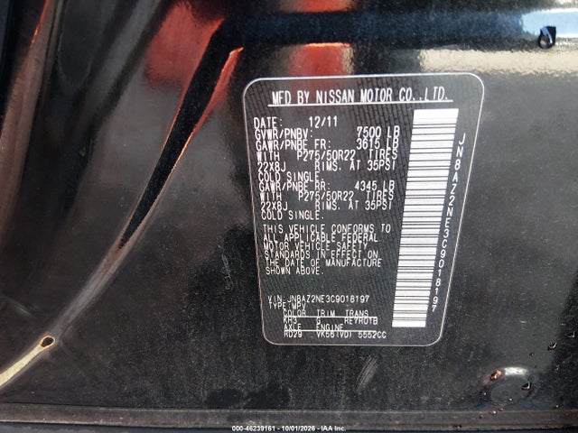 Продаж на аукціоні авто 2012 Infiniti Qx56 7-passenger, vin: JN8AZ2NE3C9018197, номер лоту: 46239161
