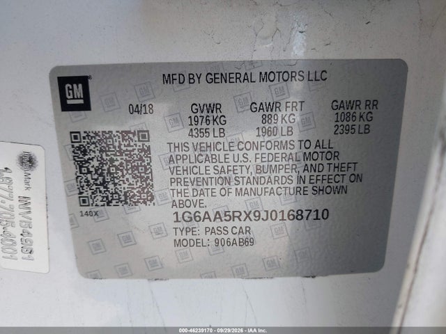 Aukcja sprzedaży 2018 Cadillac Ats Standard, vin: 1G6AA5RX9J0168710, numer aukcji: 46239170
