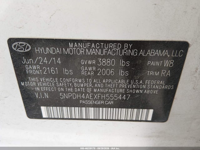46239178 :رقم المزاد ، 5NPDH4AEXFH555447 vin ، 2015 Hyundai Elantra Se مزاد بيع