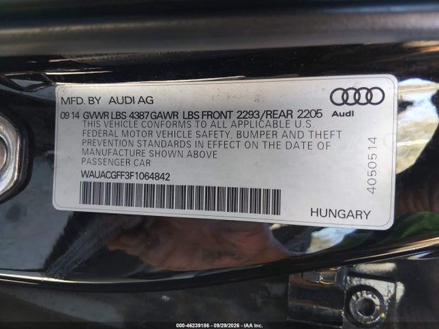 Aukcja sprzedaży 2015 Audi A3 1.8t Premium, vin: WAUACGFF3F1064842, numer aukcji: 46239186