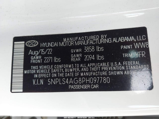 5NPLS4AG8PH097780 Hyundai ELANTRA SEL