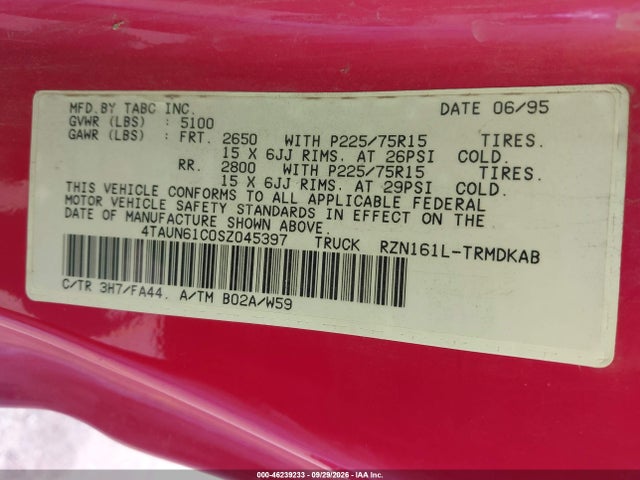 Aukcja sprzedaży 1995 Toyota Tacoma, vin: 4TAUN61C0SZ045397, numer aukcji: 46239233
