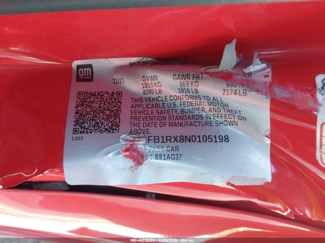 Aukcja sprzedaży 2022 Chevrolet Camaro Rwd  1ls, vin: 1G1FB1RX8N0105198, numer aukcji: 46239253