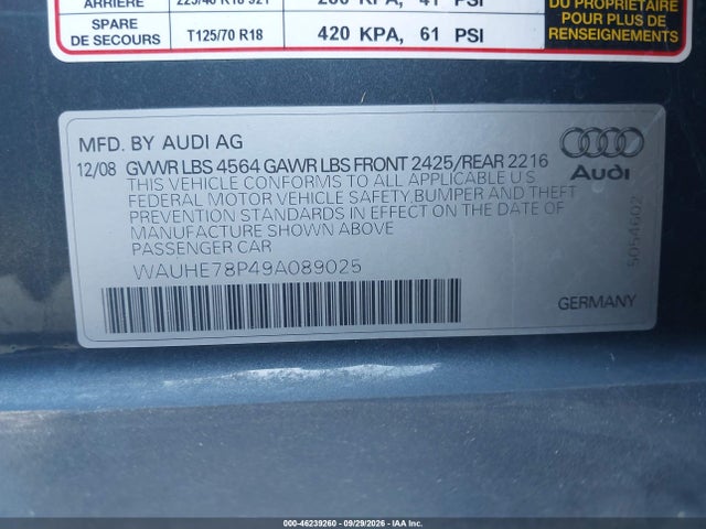 Продаж на аукціоні авто 2009 Audi A3 2.0t, vin: WAUHE78P49A089025, номер лоту: 46239260