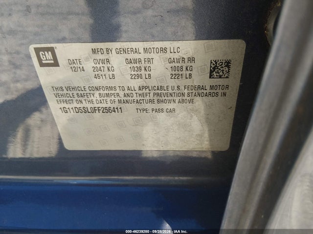 Продаж на аукціоні авто 2015 Chevrolet Malibu 2lt, vin: 1G11D5SL0FF256411, номер лоту: 46239280