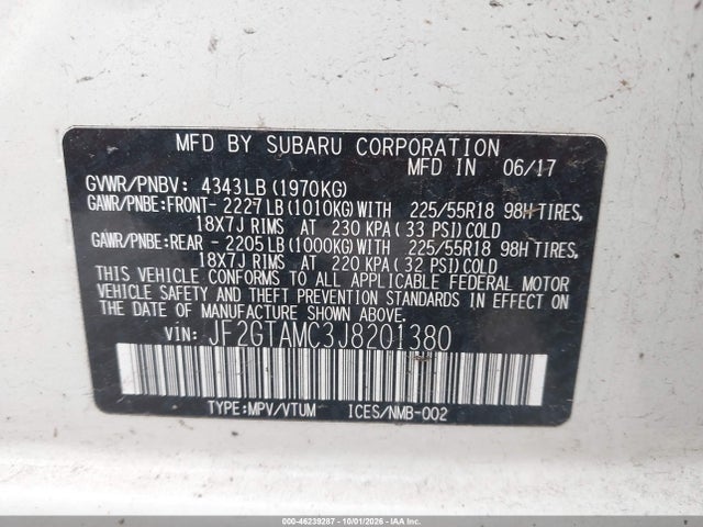 46239287 :رقم المزاد ، JF2GTAMC3J8201380 vin ، 2018 Subaru Crosstrek 2.0i Limited مزاد بيع